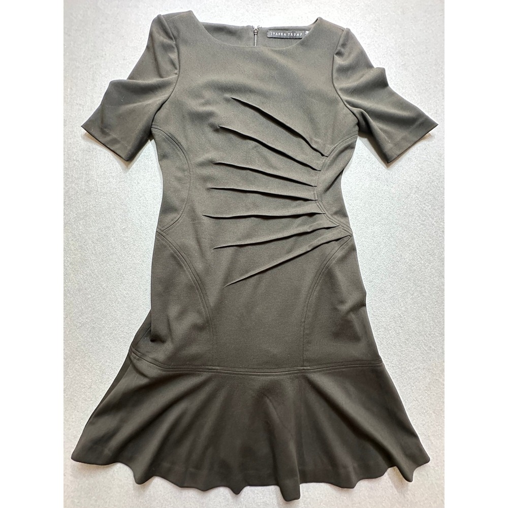 Ivanka Trump Womens Brown Pleated Sunburst Flounce Hem Sheath Dress Size 8 - 38